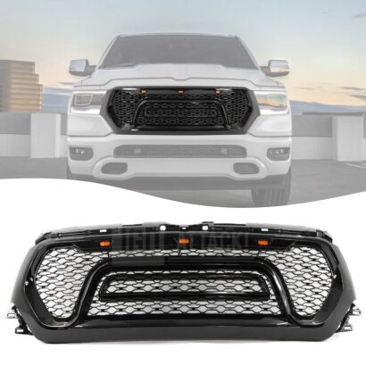 Grill Atrapa Przedniego Zderzaka z LED - Styl Rebel - Czarny Połysk (RAM 1500 19-23)