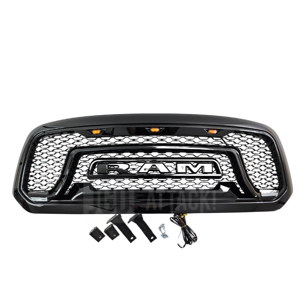 Grill Atrapa Przedniego Zderzaka LED - Styl Rebel - Czarny Połysk (RAM1500 13-18)