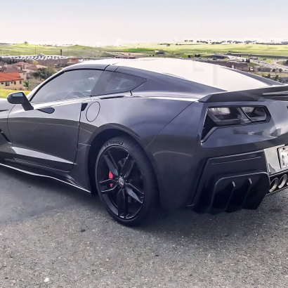 Rear Bumper Diffuser With Fins - Matte Black (CORVETTE C7 14-19)